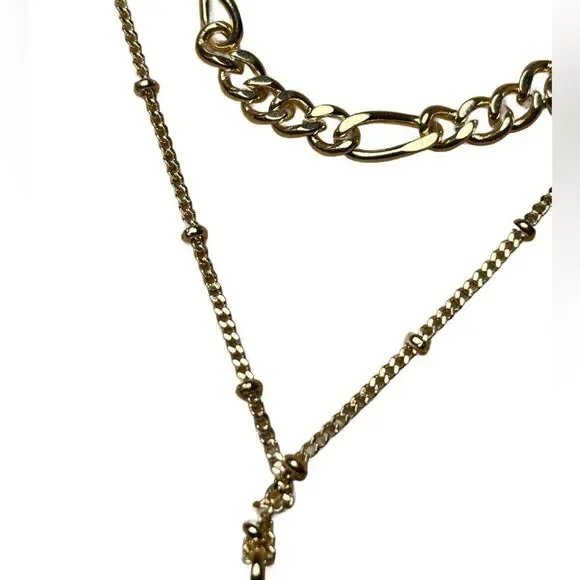 Gold Initial 'K' Pendant Double Necklace w/Faux Diamonds Costume Jewelry - Picture 6 of 14